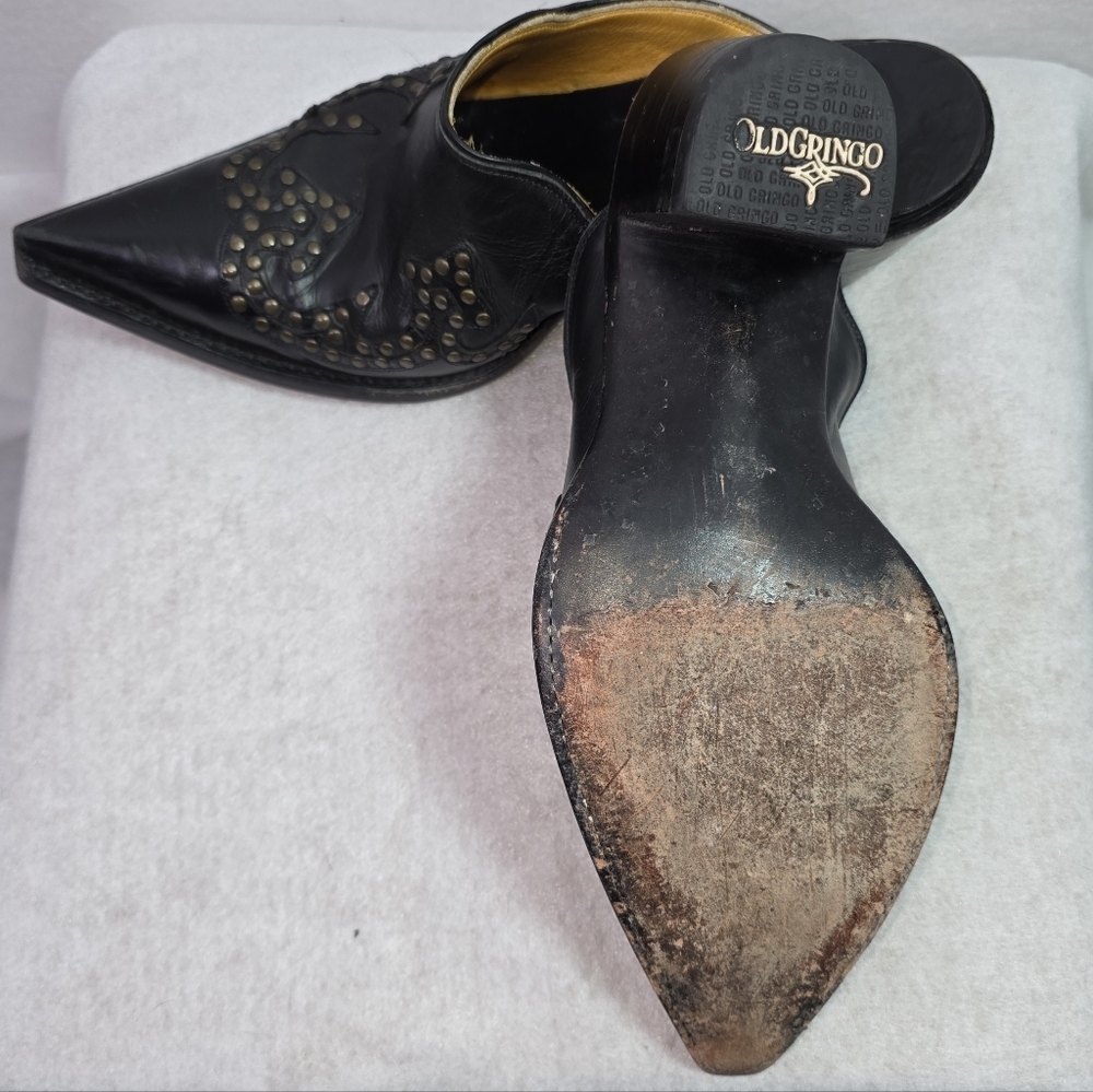 Old Gringo Black Leather Studded Pointed Toe Mule Heels  Size 7B Made in Mexico - Picture 9 of 12